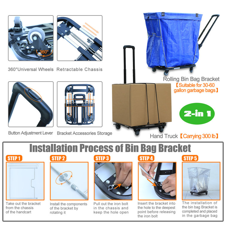 TOBEBEGO Wheeled Trash Bag Holder 3060 Gallon Leaf Bag Holder, 2in1